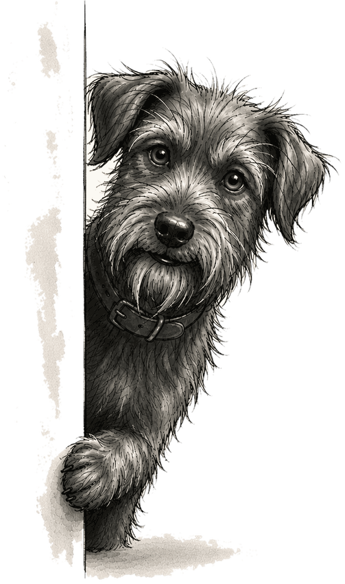 Mr. Pickles, a small grey scruffy dog.