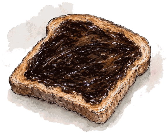 A slice of marmite on toast, in watercolour.